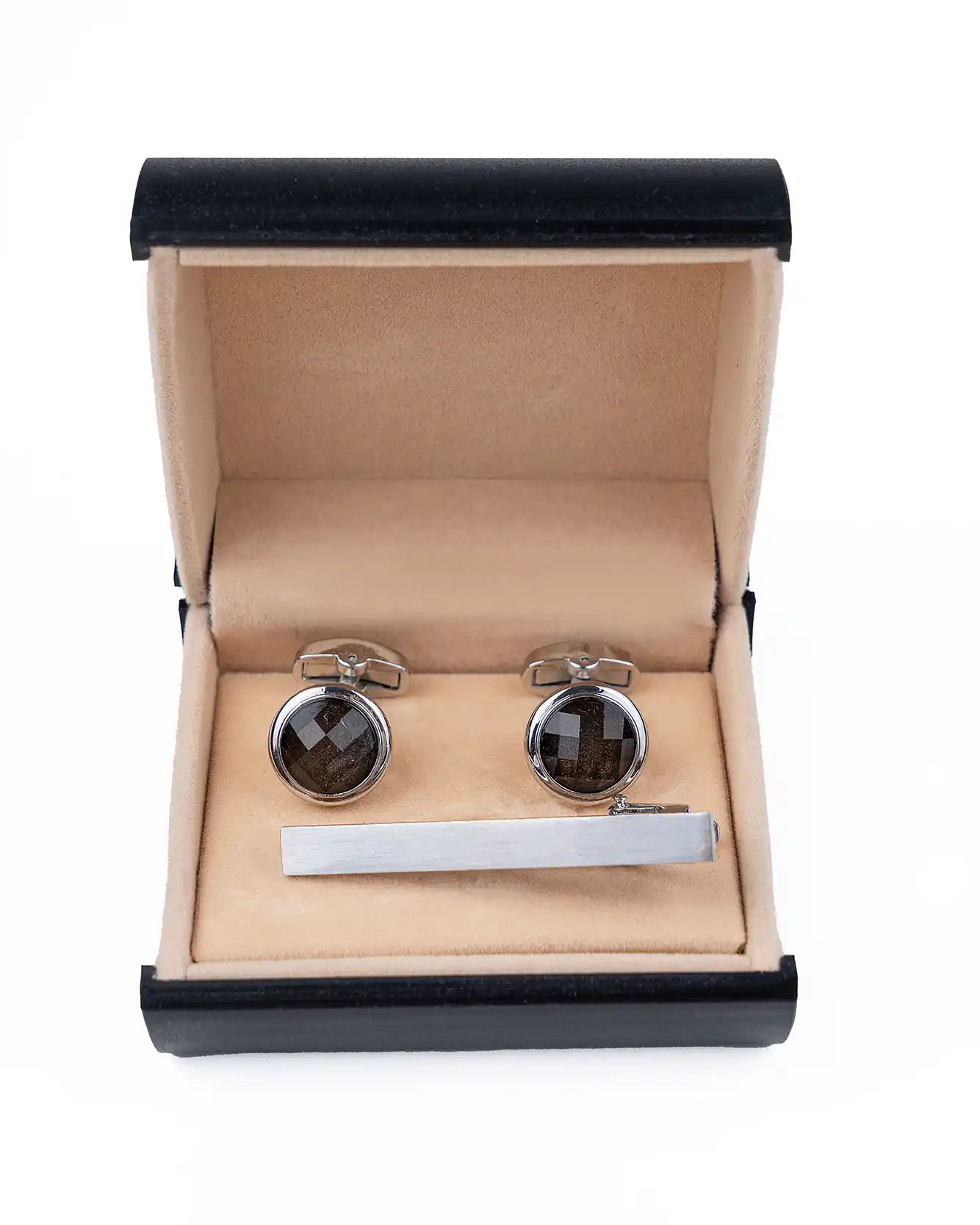 ست دکمه سردست وگیره کراوات نقره ای disco